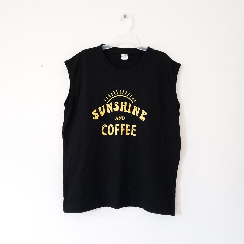 2/$20 Sunshine & Coffee sleeveless tee size large